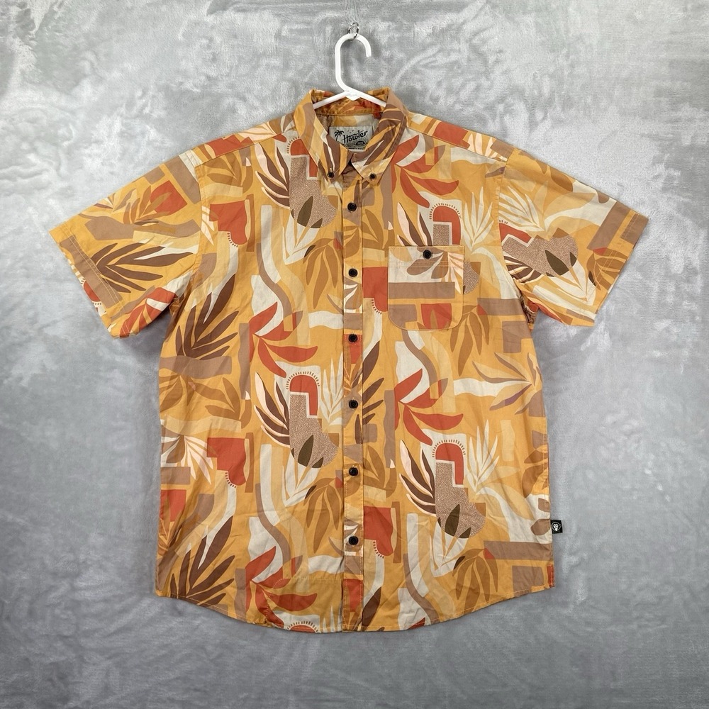 Howler Bros Shirt Mens Large Button Down Short Sleeve Geometric Abstract AOP